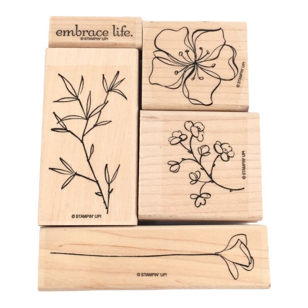 Set of 5 Stamp Up Rubber Stamps Floral Flowers Leaves Embrace Me Standard Size